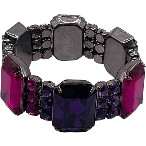 Vintage Inspired Stretch Bracelet Large Pink & Purple Acrylic Gemstones - Picture 1 of 7
